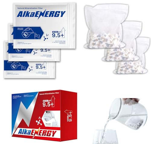 AlkaEnergy Alkaline Water Filter Pouch| pH9.5+|Raise Drinking Water pH|Remineralization for Reverse Osmosis Water|Fit for Water Bottles, Jugs, Pitchers, Container /9 Months/400 Gallons/ (3 Pack)