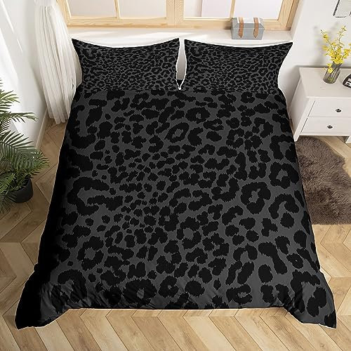 Leopard Print Bettbezug Set M Größe,abstrakte Geparden Haut Textur Bettwäsche Set,Kinder Schönheit Zimmer Dekor,Rustikale Bauernhaus Retro Tröster Abdeckung,Schwarz Edle Quilt Cover,1 Kissenbezug
