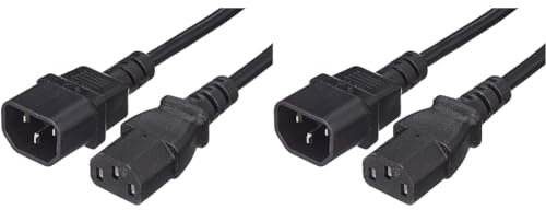 PremiumCord Extension d'alimentation pour PC 230V 2m, Rallonge IEC 320, Prise à Fiche, IEC 320 C13 pour C14, Câble d'alimentation, Couleur Noire (Lot de 2)