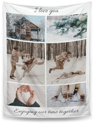 Yihariye Coperta Personalizzata con Foto e Testo, Plaid Personalizzato, Coperta Divano, Coperta Pile, Idea Regalo per Anniversario/Compleanno/Natale, Regali Personalizzati (6 foto)