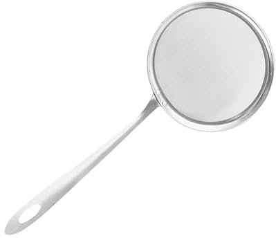 Fine Mesh Skimmer Spoon with Long Handle, 304 Stainless Steel, Ultra Fine Filter, Multifunctional Use, Ergonomic Handle, Easy to Clean for Hot Pot, Soy Milk, and More