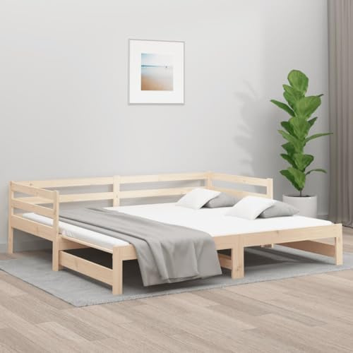 ZQQLVOO Bettgestell Familienbett Palettenbett Tagesbett Ausziehbar 2X(80x200) cm Massivholz Kiefer