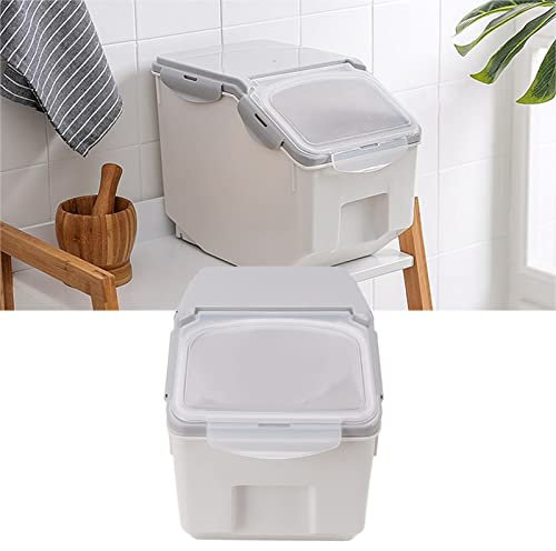 Dispensador de Arroz de 25 Libras Contenedor Grande de Granos con Tapa, Cubo Dispensador de Cereales Doméstico a Prueba de Humedad para Cocina, Soja, Maíz (Gris 10KG)