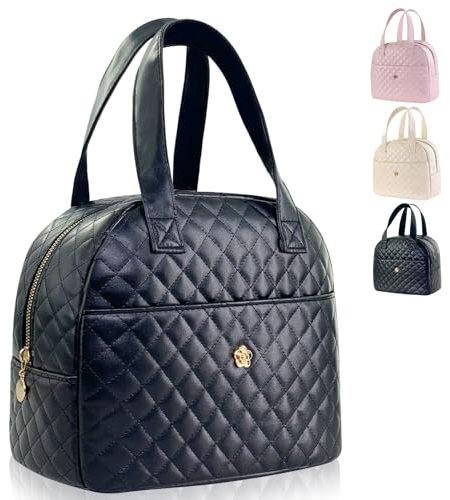 Mziart Isolierte Lunchtasche für Damen und Herren, PU-Leder, ästhetische Lunchbox-Tasche, Thermo-Bento-Kühltasche, Lebensmittelhandtaschen für Arbeit, Büro, Picknick, Reisen (schwarz)