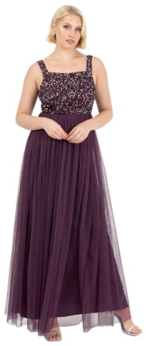 Maya Deluxe Damen Ladies Womens Maxi Dress Wide Straps Sleevless Square Neckline Embellished for Wedding Guest Prom Brautjungfernkleid, Beere, 50