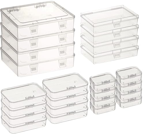 Duscdesp 24 Pack Small Storage Box Clear Plastic Storage Box with Lid Small Plastic Containers with Hinged Lids Plastic Box for Beads Jewelry Craft Items