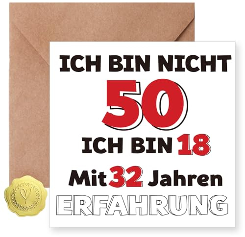 Sugeru Geburtstagskarte 50 mit Umschlag - Ich Bin 18 und 32 Jahre Erfahrung | lustige 50 Geburtstag Grußkarten für Frau & Mann | Personifizieren Besondere Birthday Card 50. Geburtstags (50 Jahre)