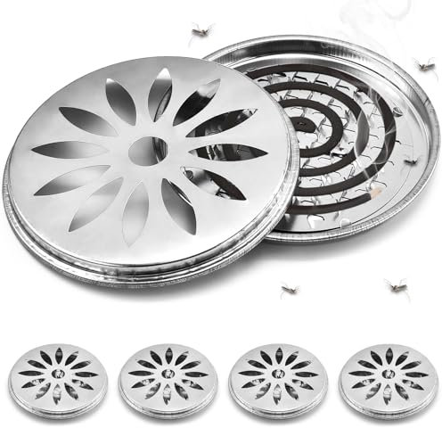yuejuhe 4 Piezas Soporte de Bobina de Mosquito, Espirales Antimosquitos Exterior, Mosquito Coil Holder para Hogar Jardín Casa Aire Libre (Plata x 4)