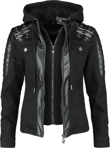 Rock Rebel by EMP Damen schwarze Bikerjacke aus Jeansstoff mit Kunstlederdetails