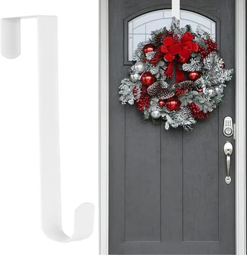Kukigo Wreath Hangers for Front Door,Christmas Wreath Hanger Door Wreath Hook Over The Door Hanger, Door Wreath Garland Hanger Metal Wreath Holder for Halloween Easter Front Door Decorations (White)