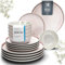 Steingut Geschirrset 6 Personen Ibiza 18 tlg. TESTSIEGER, Hochwertiges Mediterranes Steingut Geschirr Set, Schüssel- und Teller Set, Tafelservice 6 Personen, Geschirrsets Pure Living in Rose