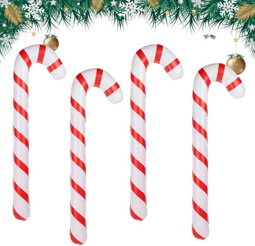 Aufblasbare Weihnachten Zuckerstangen, 4 Stück 88 cm Aufblasbare Zuckerstangenstäbe, Stick Aufblasbare Weihnachtsdekoration, für Weihnachtsschmuck, Drinnen, Outdoor, Weihnachtsbaum Deko