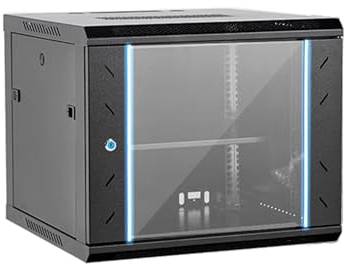 GUAWJRZDP Hi Fi Regal Aus Kaltgewalztem Stahl, Hi Fi Rack mit Tür Aus Gehärtetem Glas, Audio Rack Hi Fi Regal, Record Player Stand mit Verstellbaren Regalen, Wandmontage/Standmontage, Schwarz(H50cm/19
