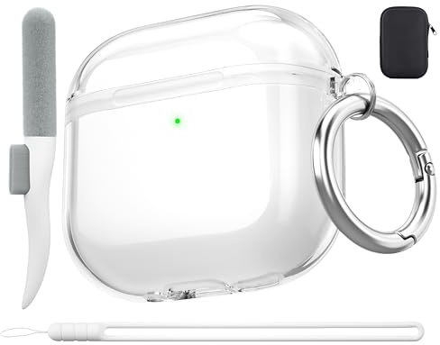 Valkit Hülle für AirPods 4 mit Reinigungsset, Transparent | Vergilbungsfrei, Kristallklar, Weiche, TPU Material, Silikon-Trageschlaufe, Aufbewahrungstasche, Kabelloses Laden