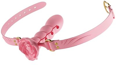 Multi-Section Adjustable Ball Gag Exercise Rose Shape Open Mouth Gag Bondage Gear Silicone Gag Couple Props Adult Sex Toys(Pink)