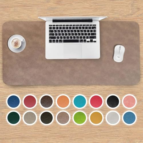 OGGETTANDO Große Schreibtischunterlage aus Kunstleder, Schreibtischunterlage für Büro und Zuhause, leicht zu reinigen, wendbar (Taupe Leder, 60 x 35)