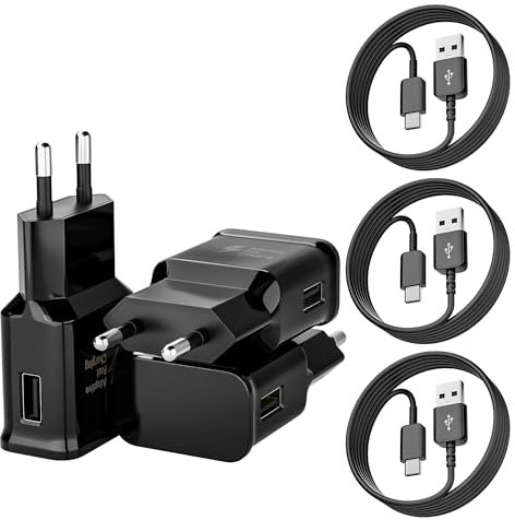 3-Pack Chargeur Type C Charge Rapide pour Samsung Galaxy A16 A14 A15 A05s A20 A23 A25 A33 A35 A40 A50 A55 A52 A53 S21 S20 S10 S9 S8, Chargeur Telephone Tablette Adaptateur avec 1.5m USB C Câble