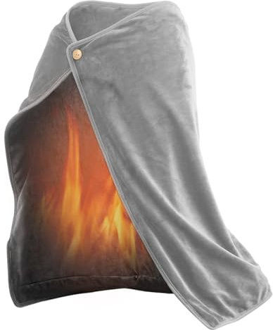 USB Electric Heated Throw Blanket Cordless Warmer Heated Shawl Wearable Heated Blanket Rechargeable Flannel Blanket Washable with 3 Heating Settings for Car Home Office,100 x 70 cm (Gray, 1)