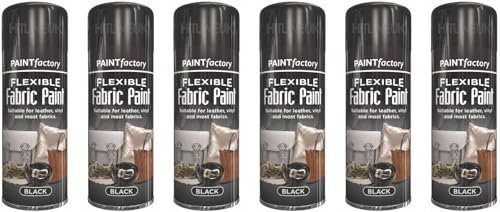 HitlineUK 6 x Black Flexible Fabric Spray Paint 200ml Aerosol Can Ideal For Leather Art Vinyl Fabric & Crafts Quick Drying Spray