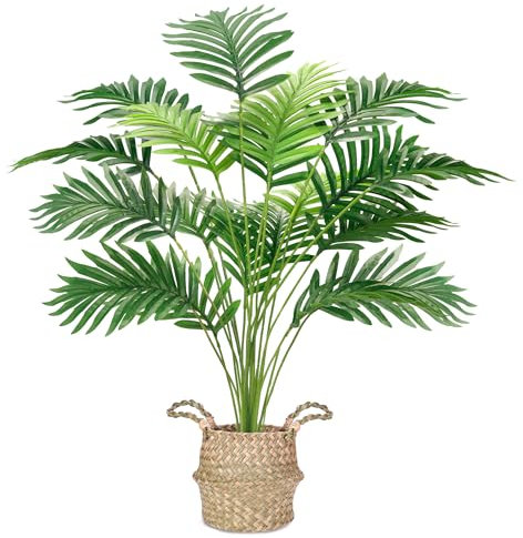 Der Rose Grand palmier artificiel en pot avec paniers tissés à la main avec poignées pour intérieur et extérieur, maison, bureau, porche, balcon, chambre à coucher - 71,1 cm