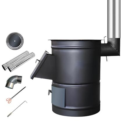 Poêle à Granulés pour Chauffage Domestique, Poêle à Bois D'intérieur, Poêle à Bois Cylindrique Portable pour Cuisine et Barbecue, Noir(40 * 50cm)