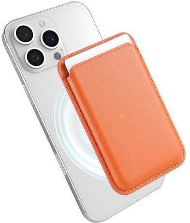 DAWEIXEAU Cartera Magnética con MagSafe para iPhone 16/15/14/13/12 Serie, Tarjetas Magnéticas Wallet de Cuero PU, Puede Almacenar de 1 a 3 Tarjetas Naranja