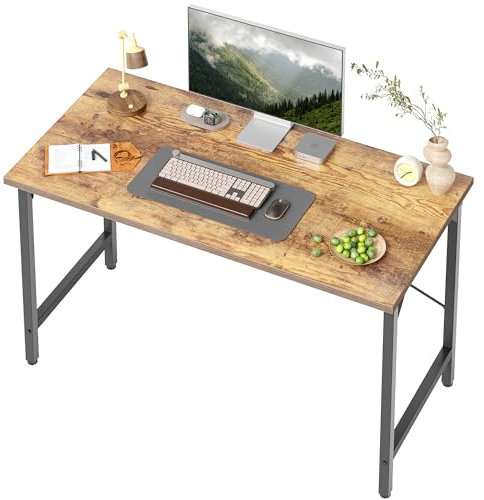 BEXEVUE 100cm Bureau Informatique, Table d’Ordinateur Minimaliste, Bureau de Travail avec Cadre Métallique Renforcé, Poste de Travail pour Bureau, Chambre, Home Office, Bois et Acier, Marron