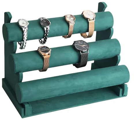 PRITOK Armbandständer aus Samt mit Abnehmbaren 3 Etagen Armband Display, Schmuckständer für Frauen Mädchen, Schmuckständer Samt, Schmuckhalter für Armband, Halskette und Uhr (Grün)