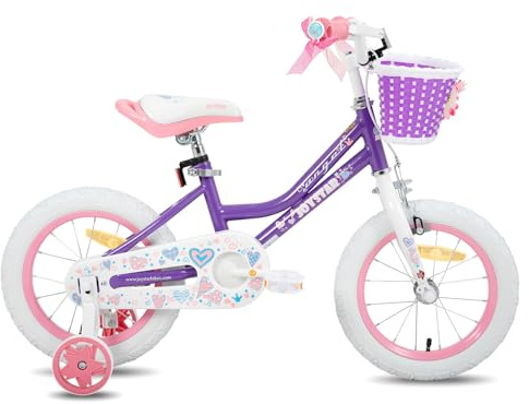 JOYSTAR Angel 14 Inch Kids Bike for 3-5 Years Old Girls,14 inch Girls Bikes with Stabilisers and Basket,purple