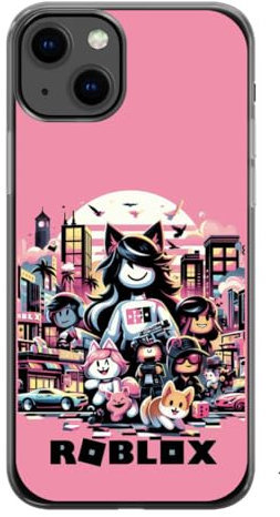 EZB Custodia per telefono, compatibile con iPhone, motivo Ro-blox con divertente tema gaming, bordi flessibili e ammortizzanti, cover colorata unica Pop Art per telefono, rosa Ro-blox (iPhone 13)