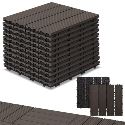 Randaco WPC Terrassenfliesen, 110er Set für 10m² 30x30cm WPC Fliesen Balkonfliesen Terrasse mit Drainage und Klicksystem, Leicht zu verlegen, Wasserfest und Rutschfest, Coffee