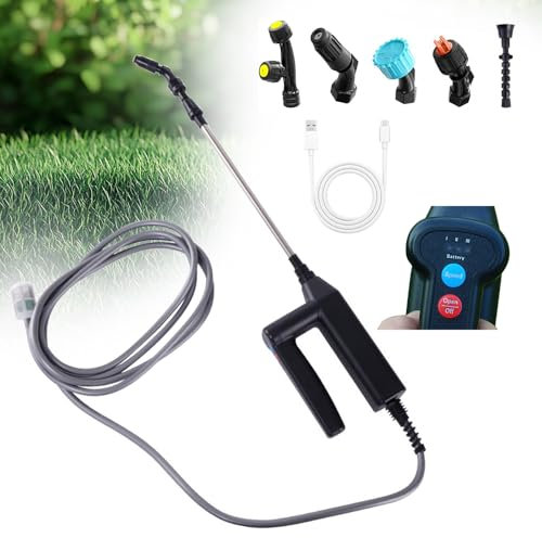 KBIBCK Akku Drucksprüher, Drucksprüher Elektrisch, Gartenspritze Drucksprüher Akku 5V, Elektrischer Gießstab mit 3Düsen & 5M Schlauch, Sprühgerät für Garten, Hof, Rasen und Unkraut (5)