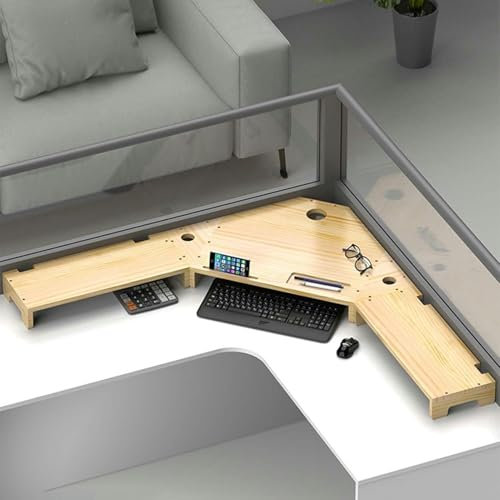 Desktop-Organizer, Eckmonitorständer, großes Monitorständer-Set, Eckregale aus Massivholz für Verbrauchsmaterial, Aufbewahrungsdisplayregal mit Kabellöchern (lackiert, 11 cm (4 3/8 Zoll) hoc
