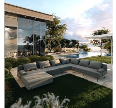TRADA Gartenmöbel Set Bahama XXL Rechts, Balkon & Terrasse, Dunkelgrau | Moderne Lounge Möbel für Garten, Wetterfeste Balkonmöbel & Terrassenmöbel Außen