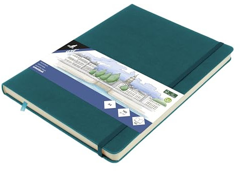 Skizzenbuch Kangaro A4 Dark Turquoise PU Hardcover 80 Blatt 140 Gramm cremefarbenes Papier mit Gummiband und Band