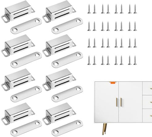 8 cierres magnéticos fuertes, imanes para puertas, imanes para puertas de armario, imanes para puertas, con 32 tornillos