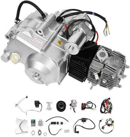 ACROSSPART 125ccm 4 Takt Motor, Semi Auto Engine Kit, Einzelzylinder Elektrostart Luftgekühlt Motor mit Pedalstart und CDI-Zündsystem 9:1 Verdichtungsverhältnis & PZ19 Vergaser