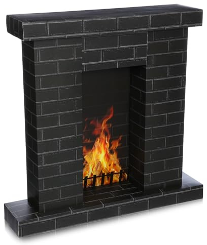 AmazingSpark Weihnachtskamin Karton 3D Fake Kamin Dekor Schwarz | 35,5 x 31,5 x 8 Zoll Wellkamin mit Feuer Fotozubehör Pappaufsteller Aufsteller für Weihnachtsfeier Hintergrund