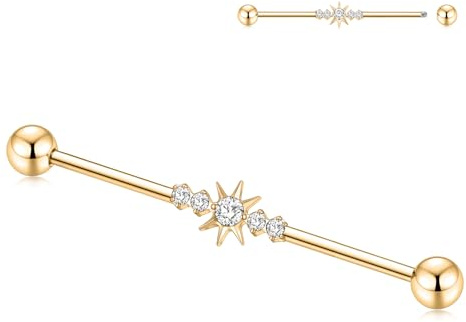 hengkaixuan 14G Industrial Barbell 38 mm Industrial Bar Schmuck Außengewinde Industrial Ohrring Lange Scaffold Bar G23 Titan Cartilag Helix Ohrring für Frauen Männer