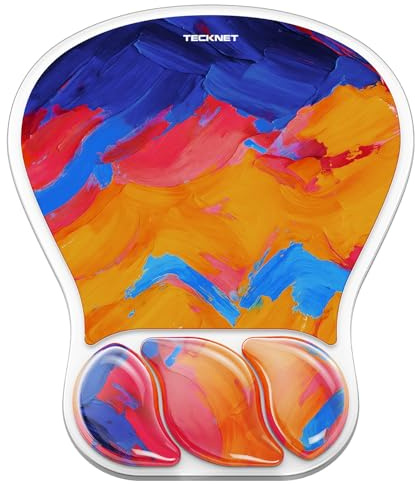 TECKNET Tapis de Souris Ergonomique avec Repose-Poignet en Gel, Surface PVC & Base PU, Imperméable, Anti-Dérapant, Design Deux Tons en S Aéré pour Bureau, Étude, Jeu(Peinture à l'huile)