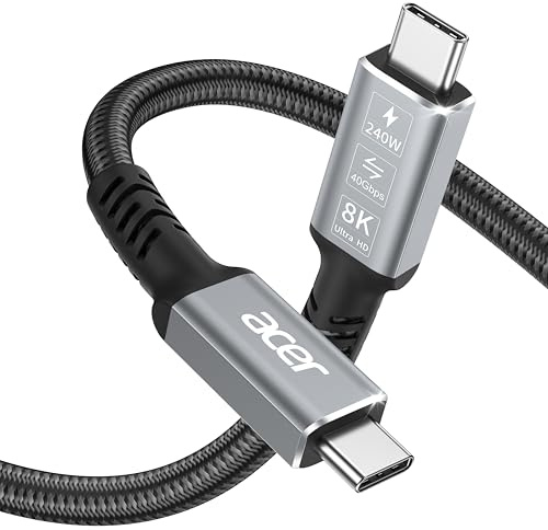 acer USB4 Cable 40Gbps, 8K@60Hz Thunderbolt 4/3 Cable, 240W Fast Charging Braided High Speed USB-C Video Cord Compatible with MacBook, SSD, Docking, iPhone 16 and More (6.6FT)