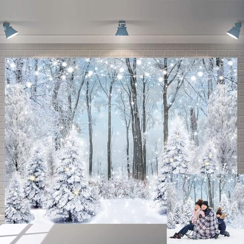 Winter Schneeszene Hintergrund Winterwald Verschneite Kiefer Fotografie Hintergrund Wunderland Schneeflocken Landschaft Weihnachtsbanner Familienfeierliche Partydekoration Studiorequisiten (2,13x1,52m