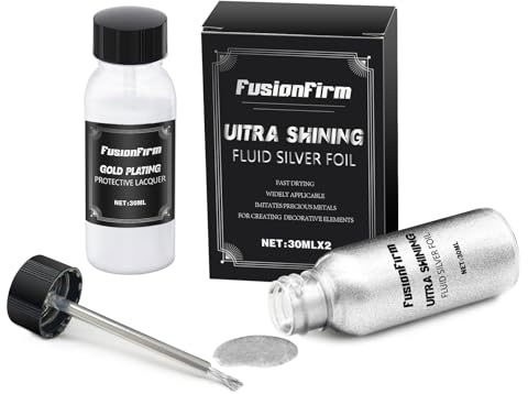 FusionFirm Liquid Silver Leaf Paint, acrylfarbe silber,schnelltrocknende alkoholbasierter Metallic-Silberlack mit Hochglanz-Versiegelung,für Bastelprojekte Modell und Resin-Arbeiten, 2x30ml
