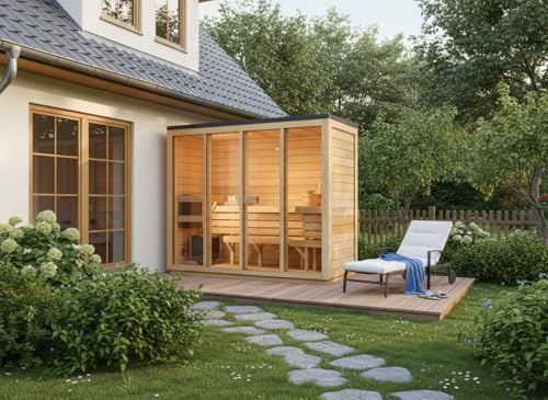 FinnTherm Gartensauna Kuuma L 242x111cm in Naturbelassen für bis zu 4 Pers.
