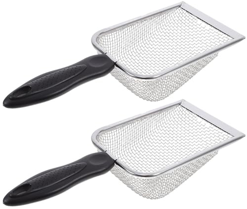 Kisangel Pelle à Sable de Plage Maille Fine en Acier Inoxydable, Lot de 2 Pelles pour Ramassage de Coquillages et Nettoyage de Bac à Sable, Usage Domestique et Extérieur