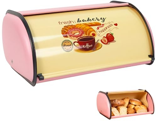 Recitem Brotkasten Retro Vintage Edelstahl Metall Rot, Brotbehälter Aus Edelstahl, Roll Top Bread Bin Metal for Küche Café Bäckerei (D)