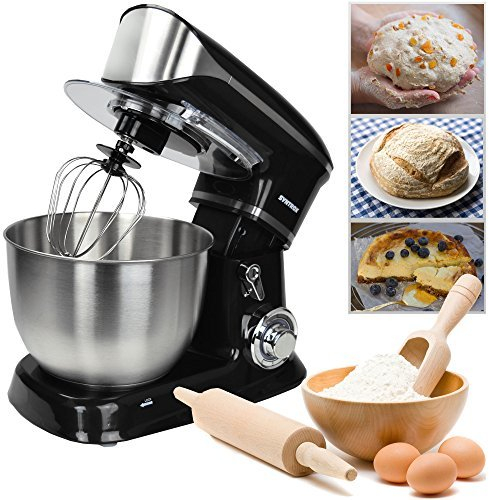 Syntrox Germany KM-6.5L Basic - Batidora para amasar, recipiente de acero inoxidable, 6,5 litros, color negro