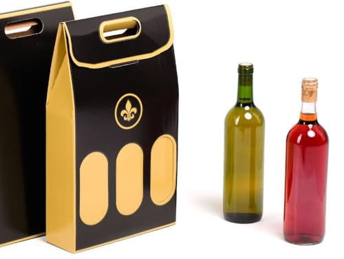 TELECAJAS | Estuche para 3 Botellas de Vino Especial Regalos Navidad. Automontable con Asas | Pack de 10 Cajas