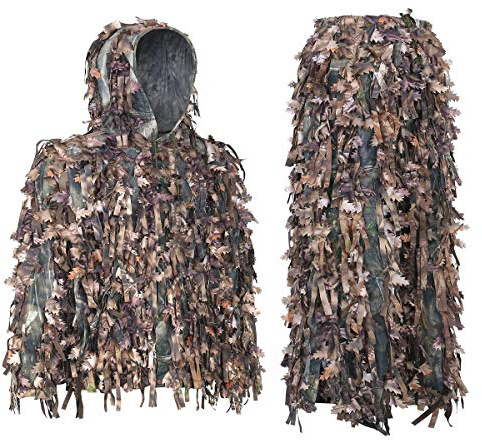 AUSCAMOTEK Ghillie Suit 3D Hybrid Camo Camouflage Leichte Kleidung Outdoor Gear Ghillie Anzüge, M/L & XL/XXL, Braun, Medium-XX-Large