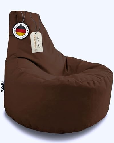 PATCH HOME Gamer Kissen & Lounge Sitzsack – befüllbar mit Reißverschluss, gefüllt mit Styropor, geeignet für In- & Outdoor. Perfekt als Gaming Sessel Sitzkissen (Braun - Ø 80cm x Höhe 90cm)
